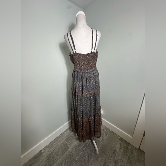 Lucky Brand Ruffle Floral Maxi Sundress Blue Brown w Gold  Size Large - Picture 8 of 16